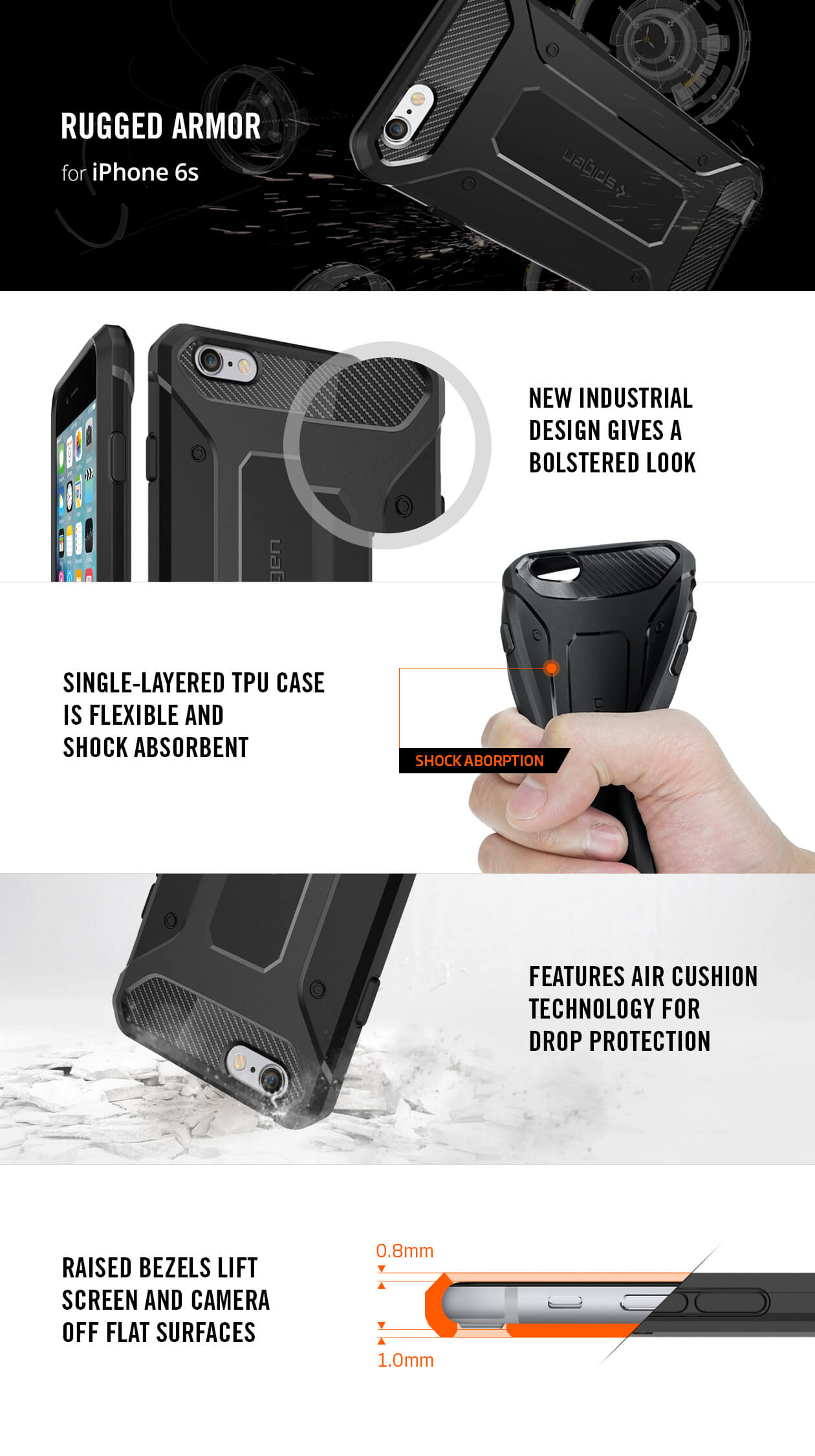 Spigen® Rugged Armor SGP11597 iPhone 6s/6 Case – Carbon Fiber