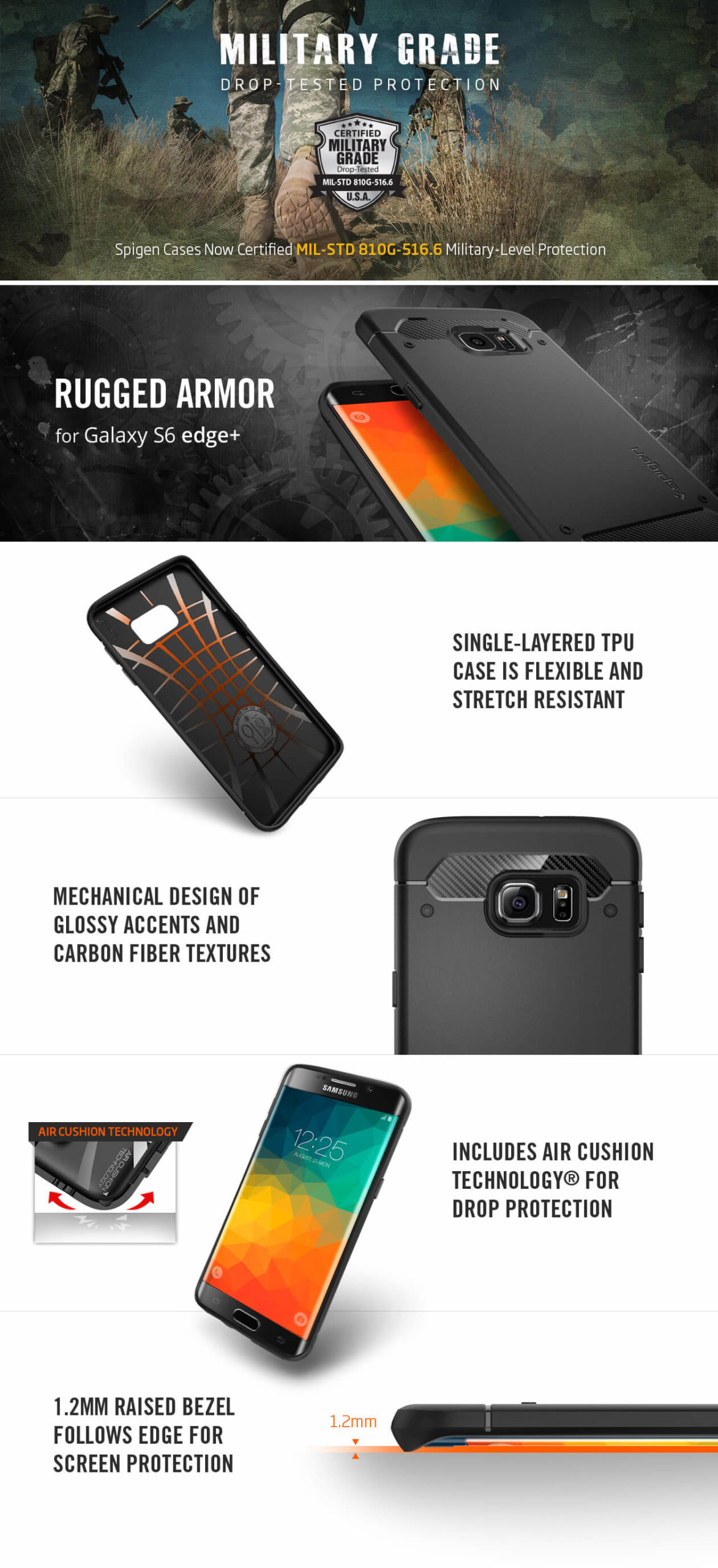 Spigen® Rugged Armor SGP11698 Samsung Galaxy S6 Edge+ Plus Case – Carbon Fiber