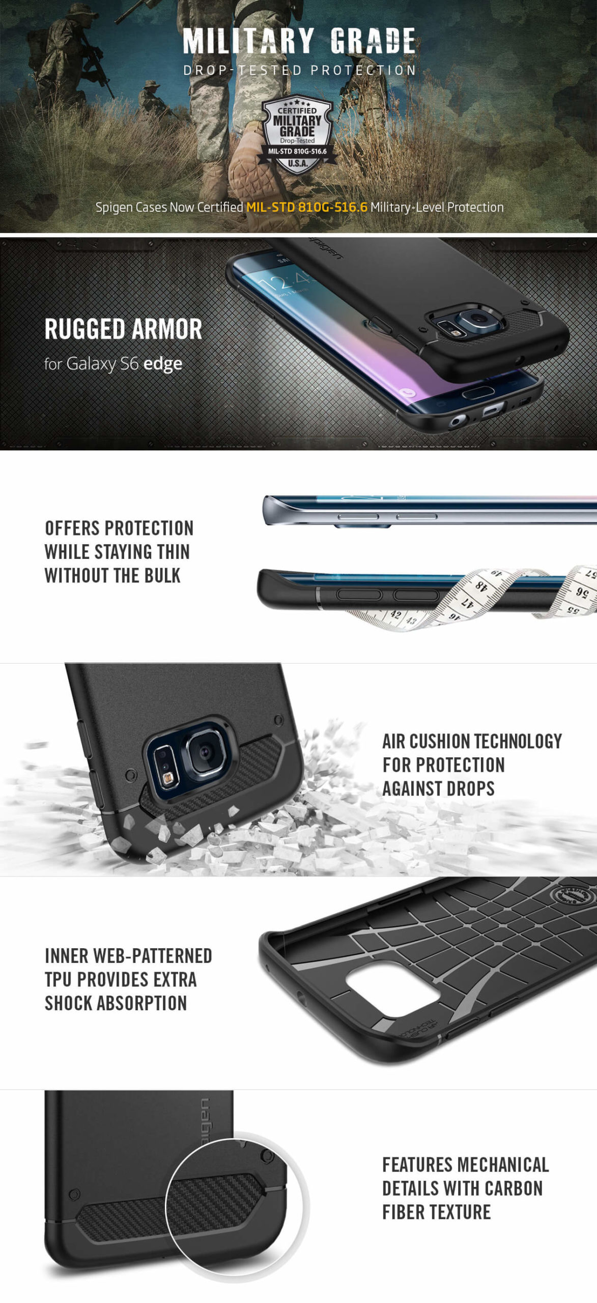 Spigen® Rugged Armor SGP11414 Samsung Galaxy S6 Edge Case – Carbon Fiber