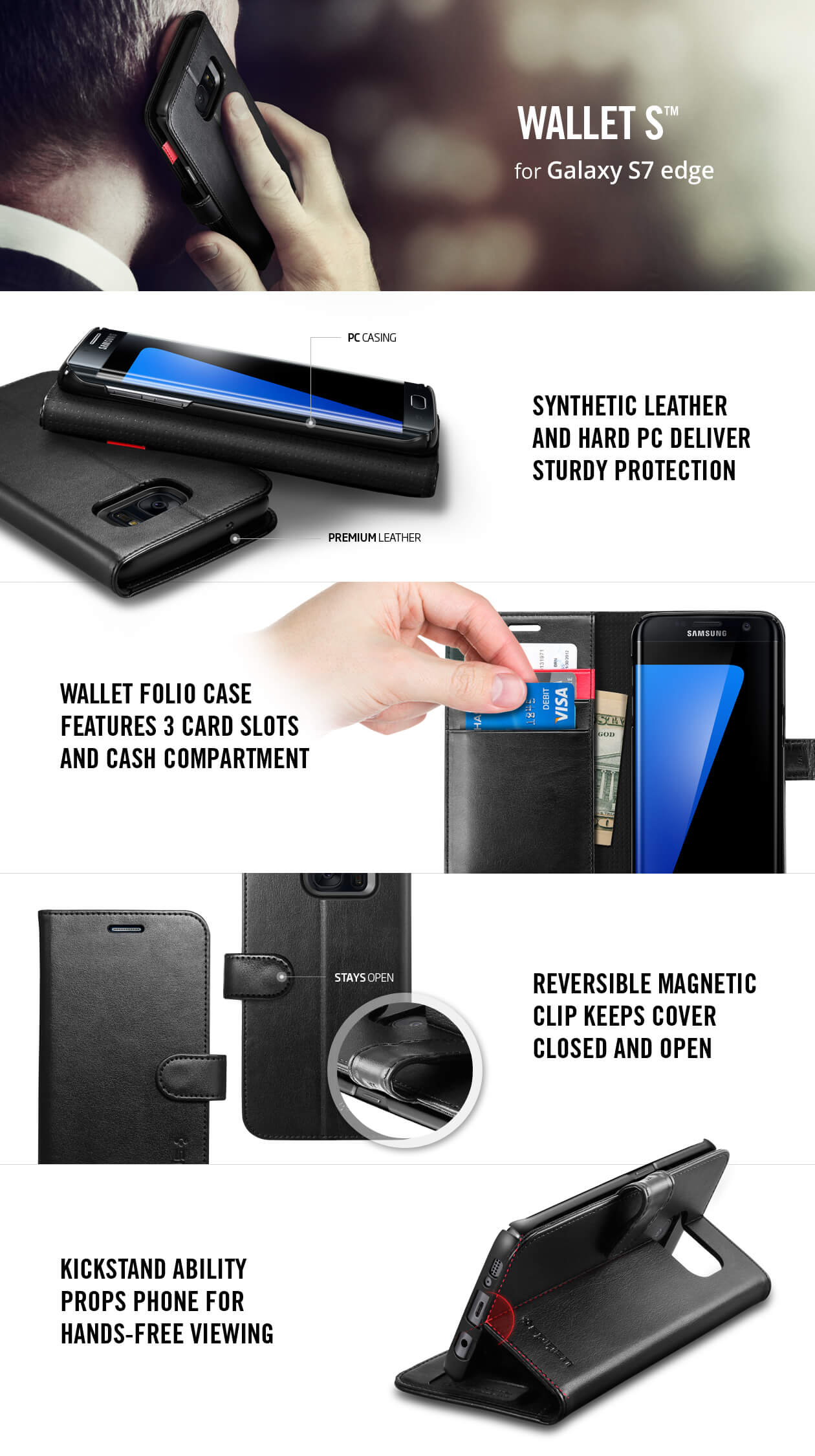 Spigen® Wallet S™ SGP 556CS20050 Samsung Galaxy S7 Edge Case - Black