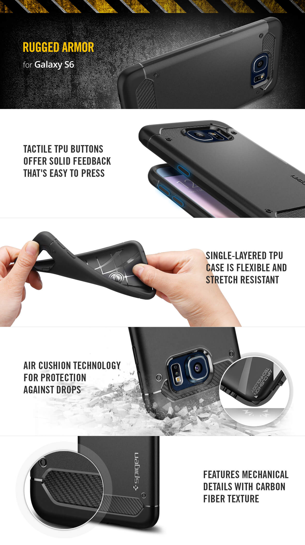 Spigen® Rugged Armor™ SGP11439 Samsung Galaxy S6 Case - Carbon Fiber