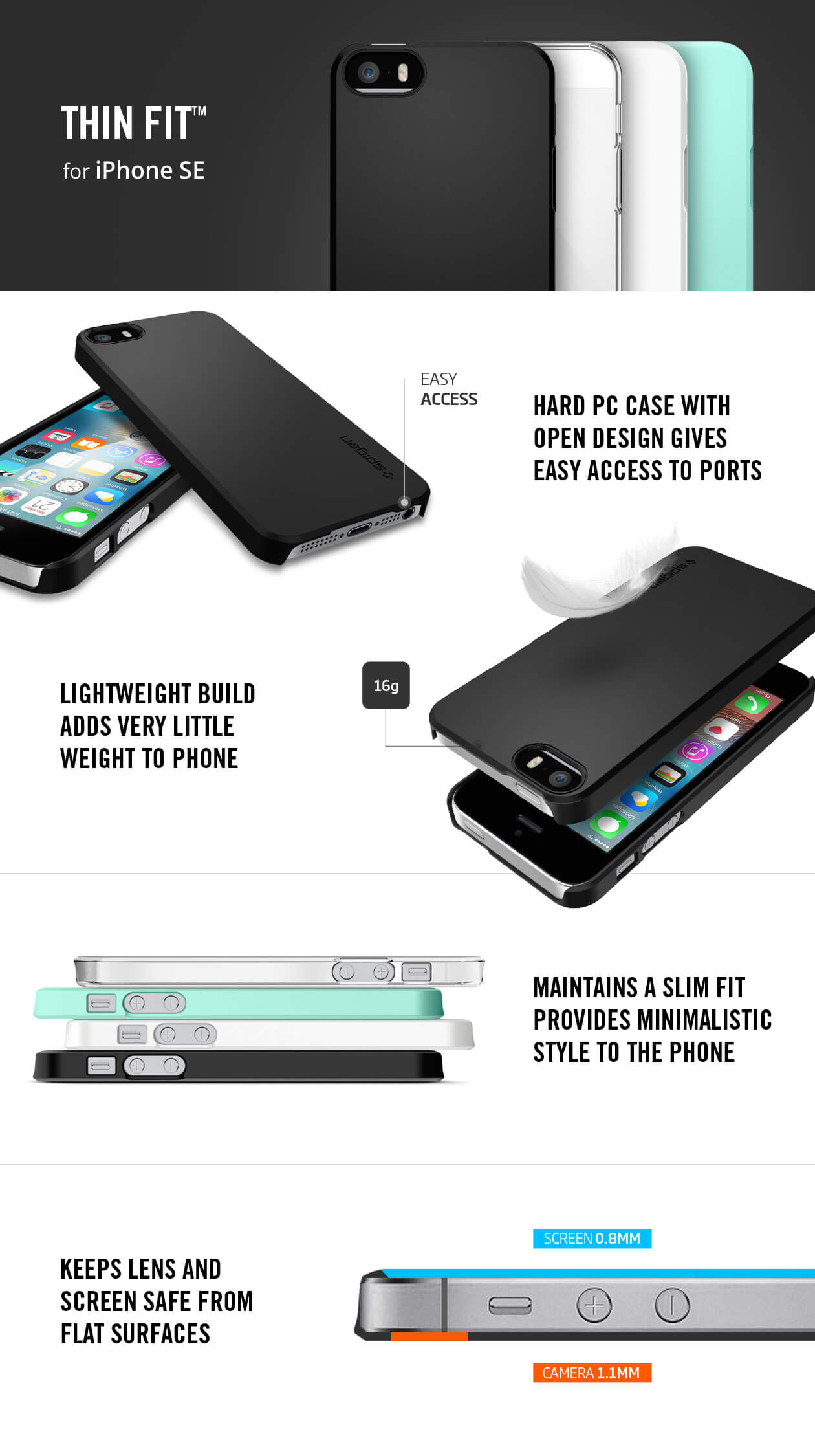 Spigen® Thin Fit 041CS20168 iPhone SE/5s/5 Case - Black