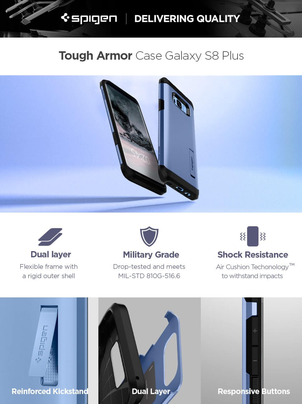 Spigen® Tough Armor 571CS21696 Samsung Galaxy S8+ Plus - Blue Coral