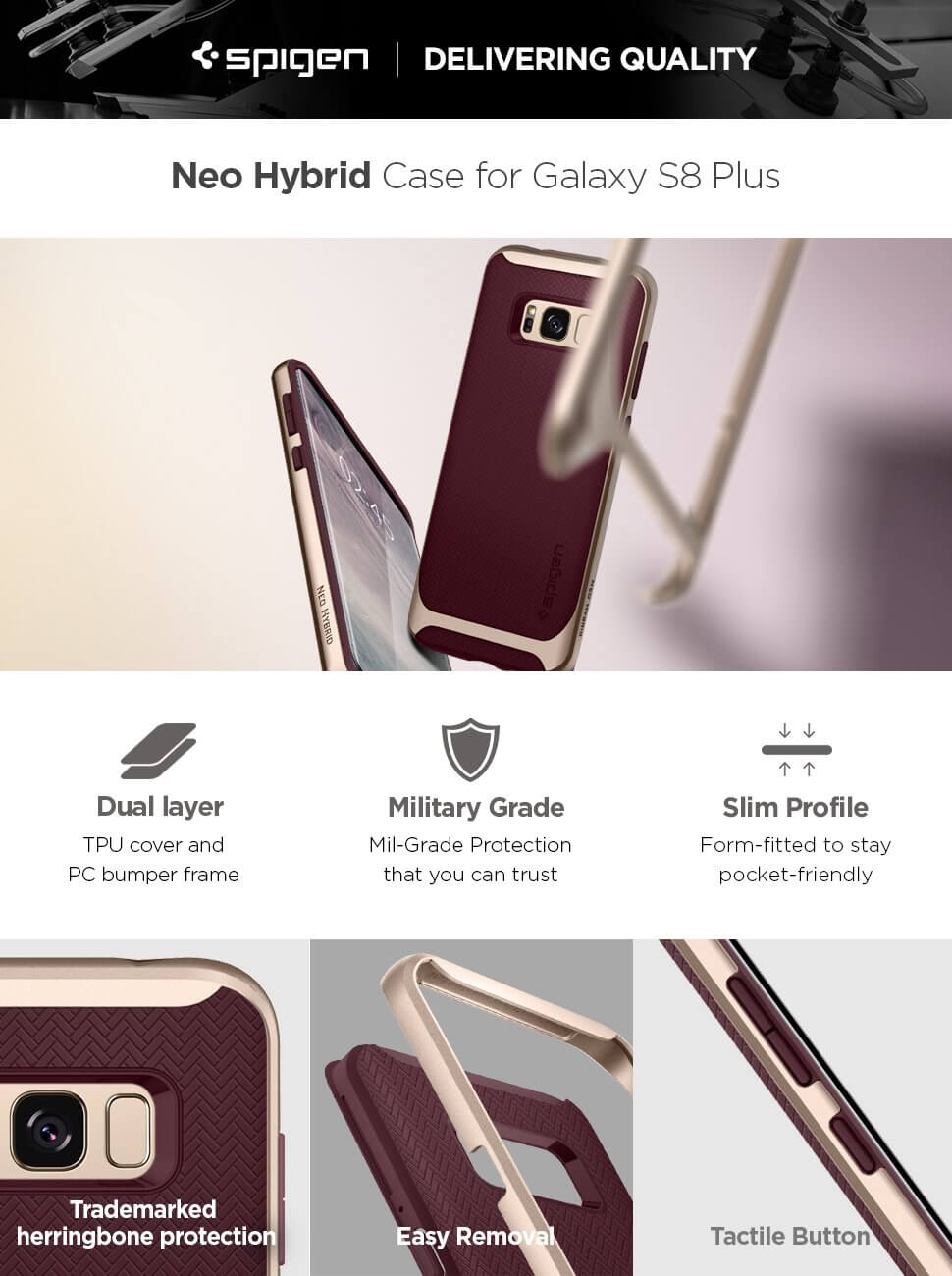 Spigen® Neo Hybrid 571CS21649 Samsung Galaxy S8+ Plus Case - Burgundy