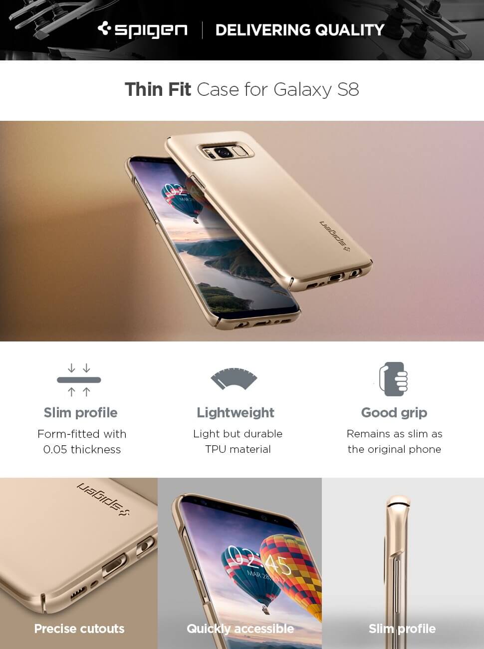 Spigen® Thin Fit™ 565CS21622 Samsung Galaxy S8 Case - Gold Maple