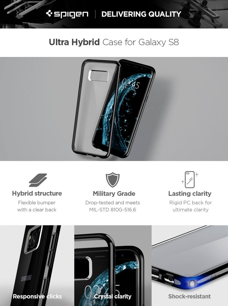 Spigen® Ultra Hybrid™ 565CS21630 Samsung Galaxy S8 Case - Midnight Black