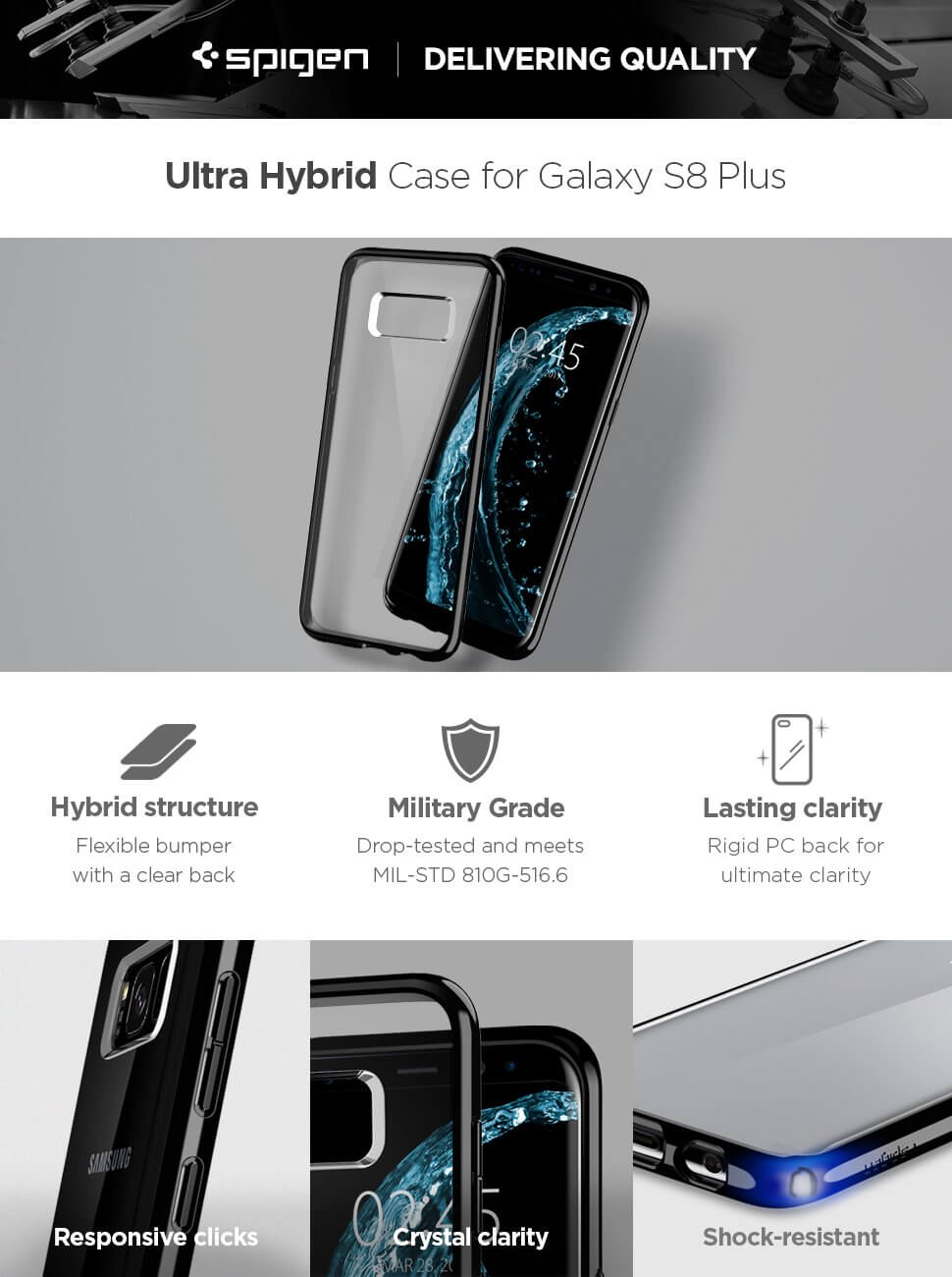 Spigen® Ultra Hybrid™ 571CS21682 Samsung Galaxy S8+ Plus Case - Midnight Black