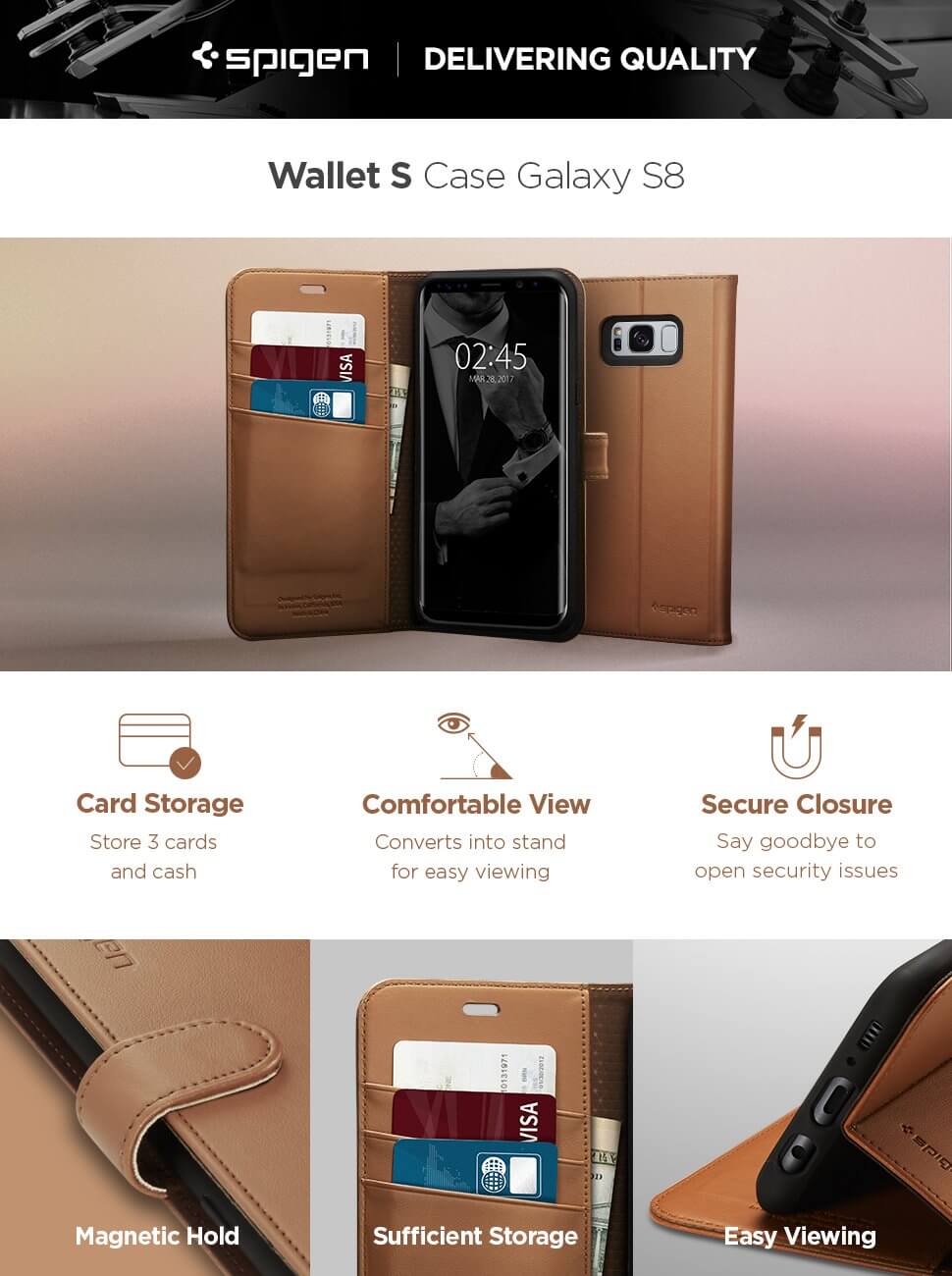 Spigen® Wallet S™ 565CS21636 Samsung Galaxy S8 Case - Brown