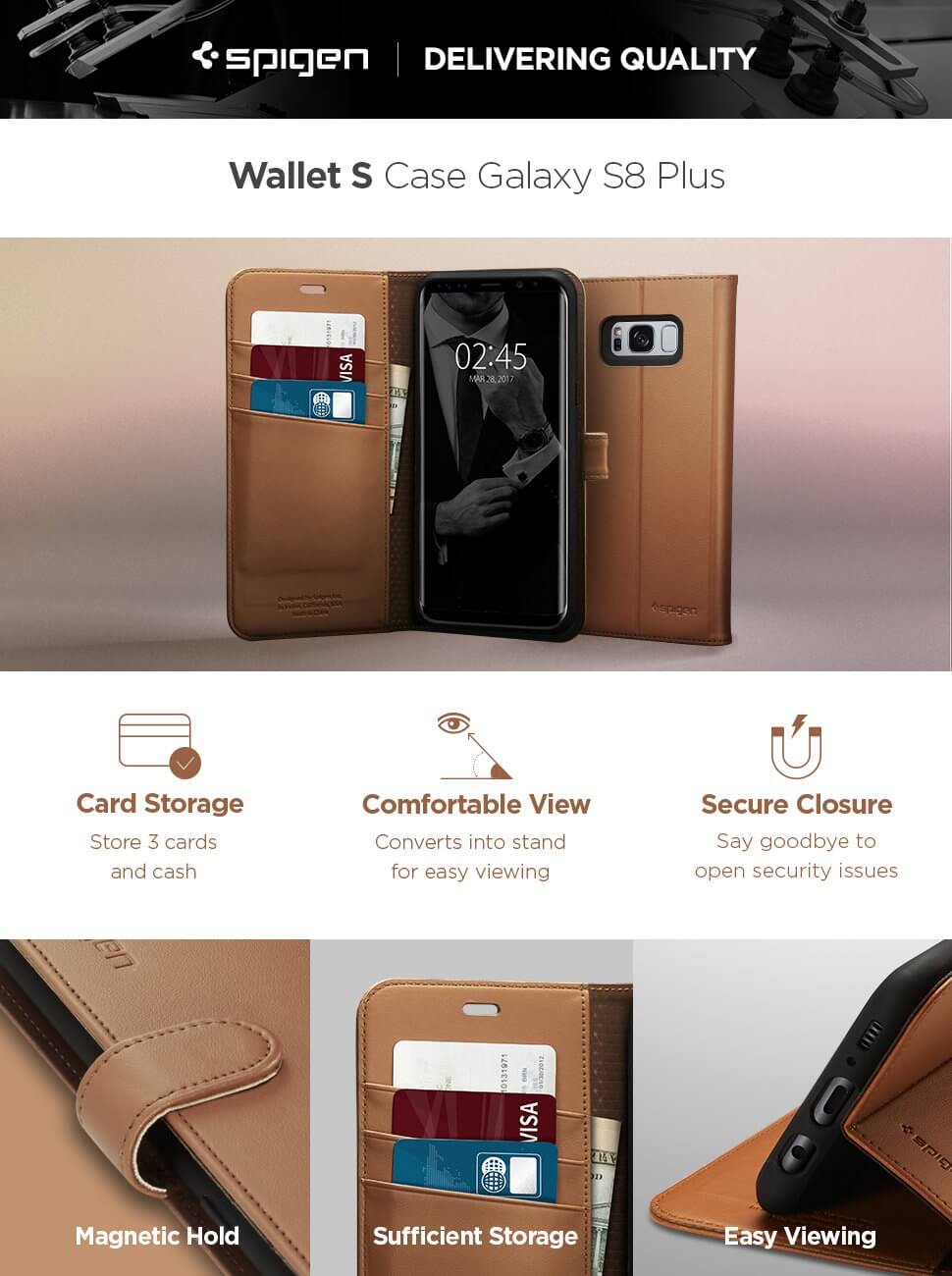 Spigen® Wallet S™ 571CS21688 Samsung Galaxy S8+ Plus Case - Brown