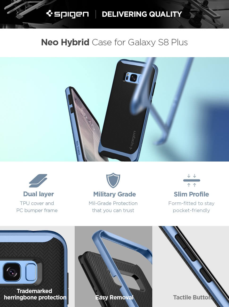 Spigen® Neo Hybrid™ 571CS21650 Samsung Galaxy S8+ Plus Case - Blue Coral