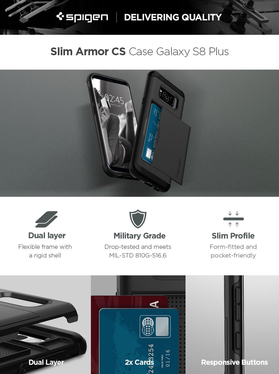 Spigen® Slim Armor CS™ 571CS21672 Samsung Galaxy S8+ Plus Case - Black