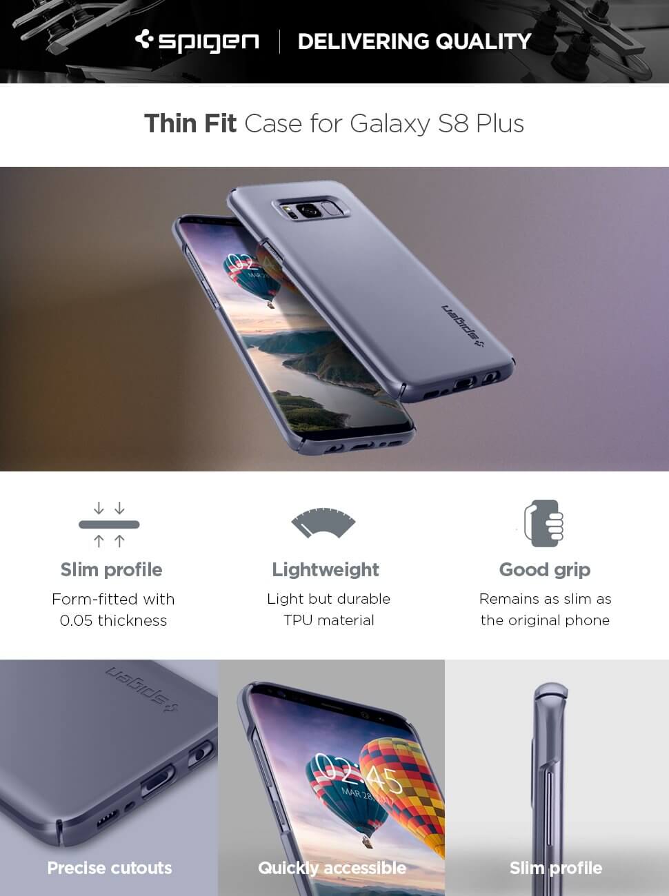 Spigen® Thin Fit™ 571CS21675 Samsung Galaxy S8+ Plus Case - Orchid Gray