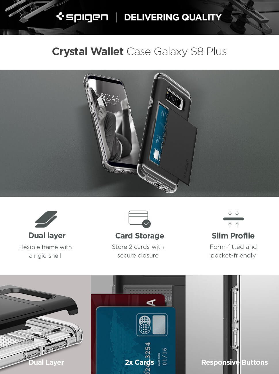 Spigen® Crystal Wallet™ 571CS21116 Samsung Galaxy S8+ Plus Case - Black