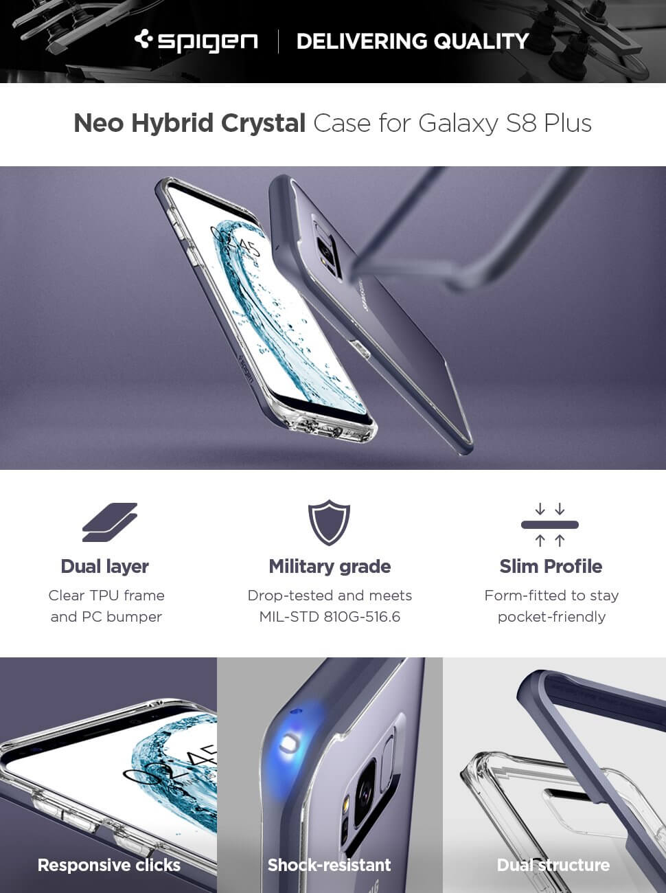 Spigen® Neo Hybrid Crystal™ 571CS21656 Samsung Galaxy S8+ Plus Case - Orchid Gray