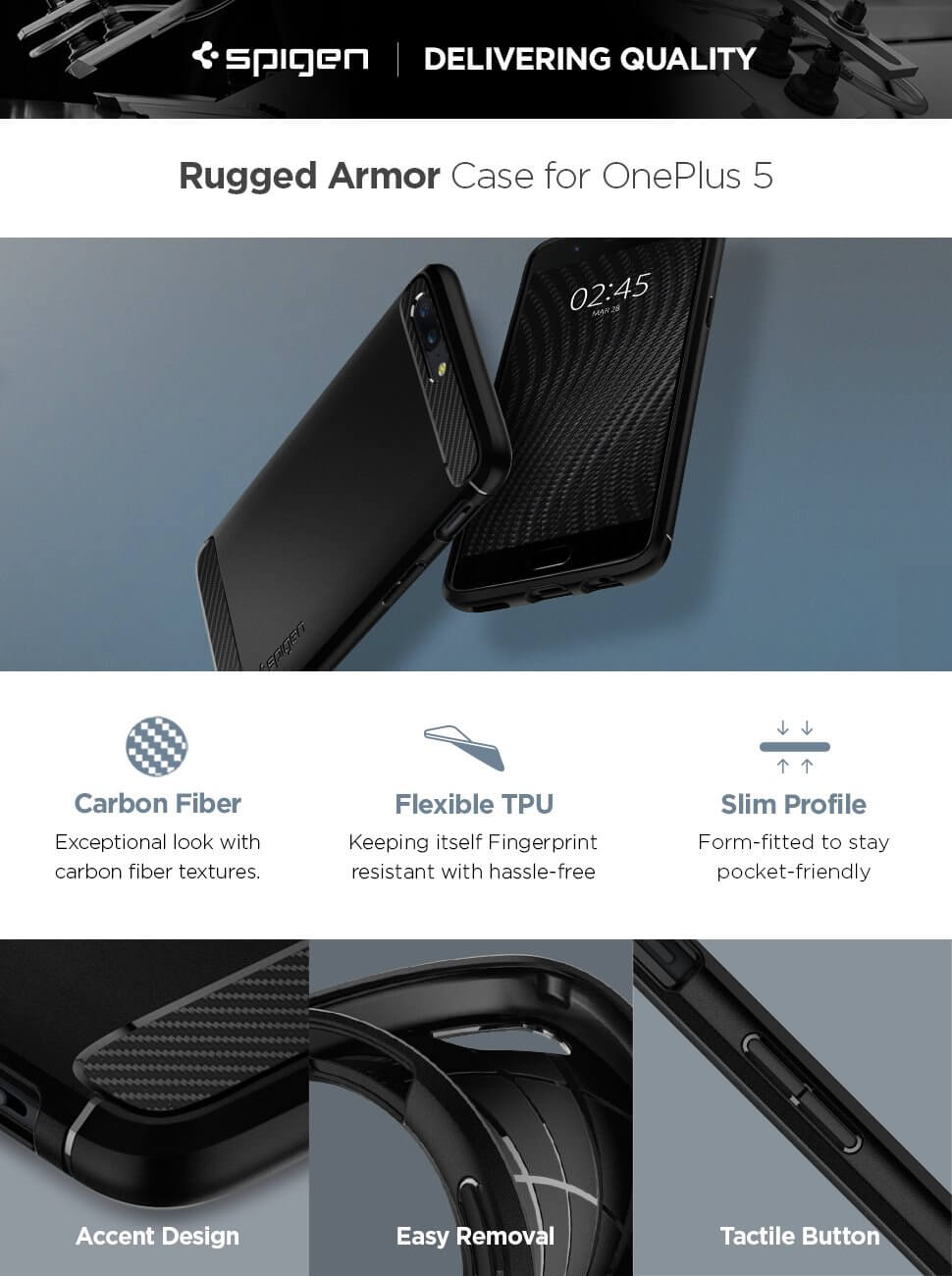 Spigen® Rugged Armor™ K04CS21513 OnePlus 5 Case - Black