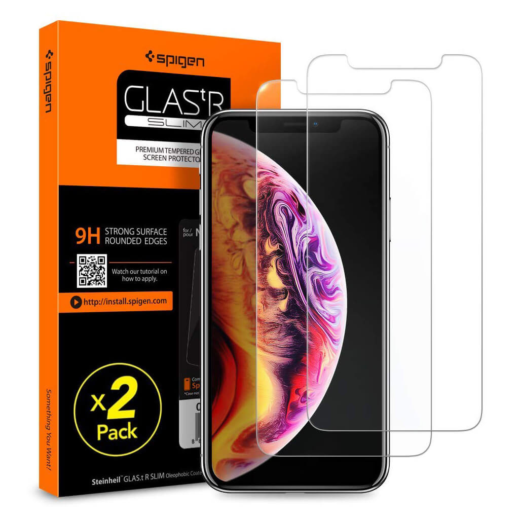 Spigen® (x2Pack) GLAS.tR SLIM™ iPhone XS / X Premium Tempered Glass Screen Protector