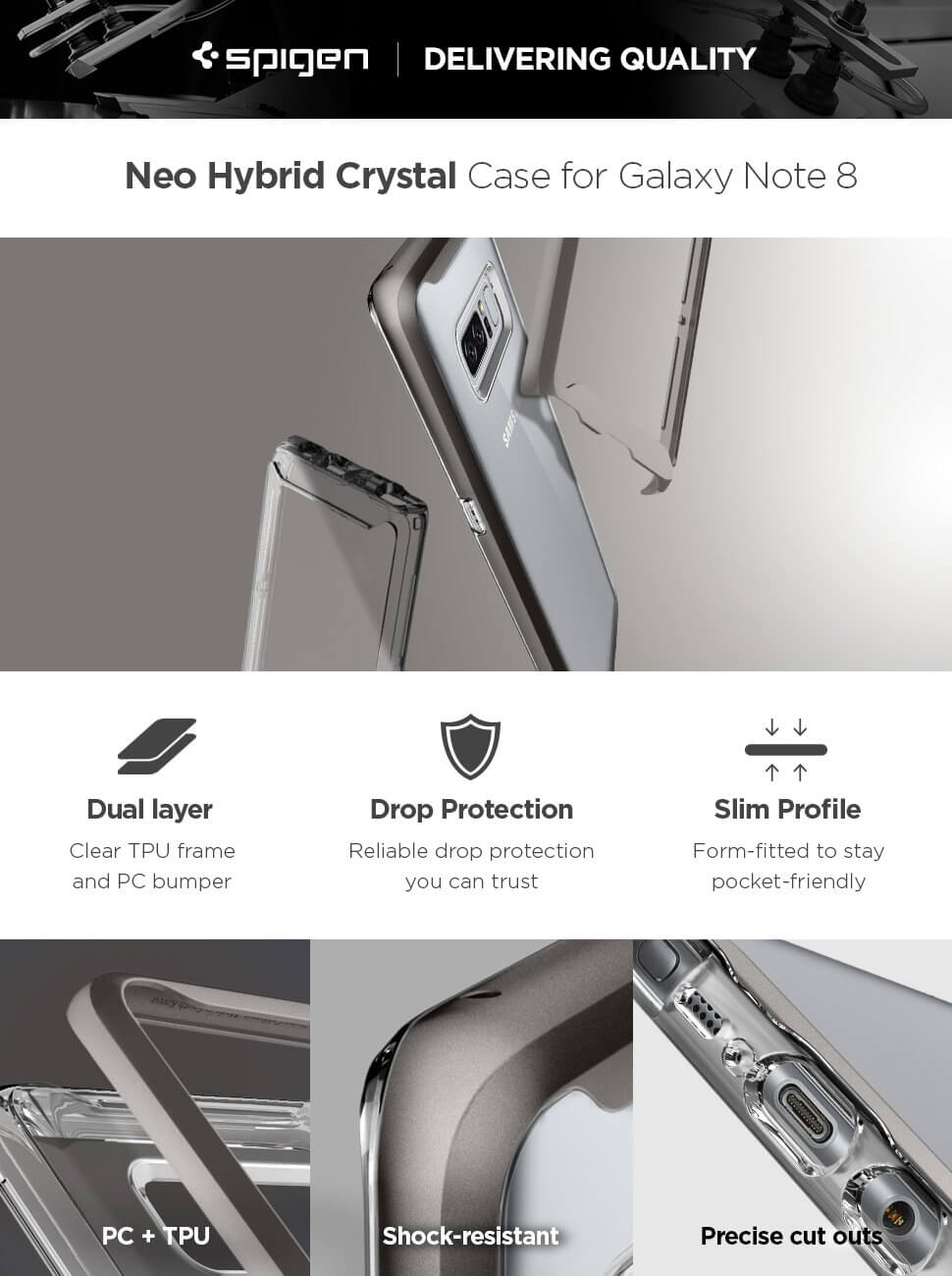 Spigen® Neo Hybrid Crystal™ 587CS22092 Samsung Galaxy Note 8 Case - Gunmetal