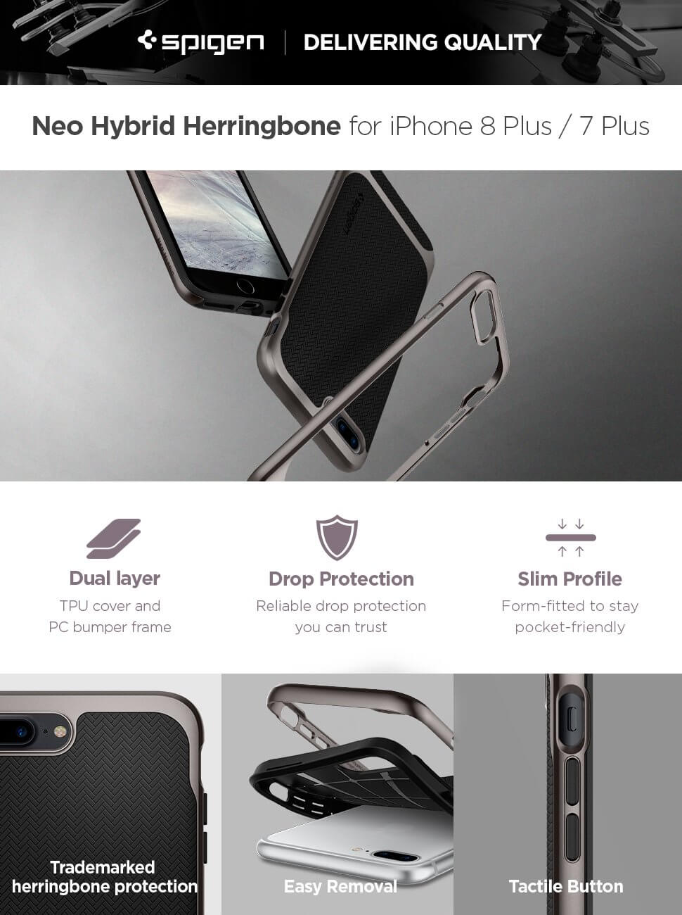 Spigen® Neo Hybrid™ Herringbone™ 055CS22227 iPhone 8 Plus / 7 Plus Case - Gunmetal