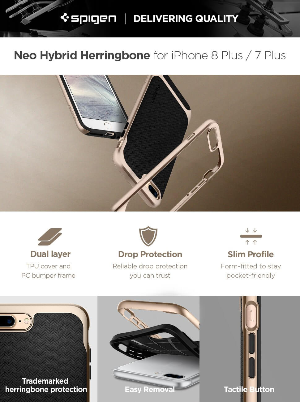 Spigen® Neo Hybrid™ Herringbone™ 055CS22231 iPhone 8 Plus / 7 Plus Case - Champagne Gold