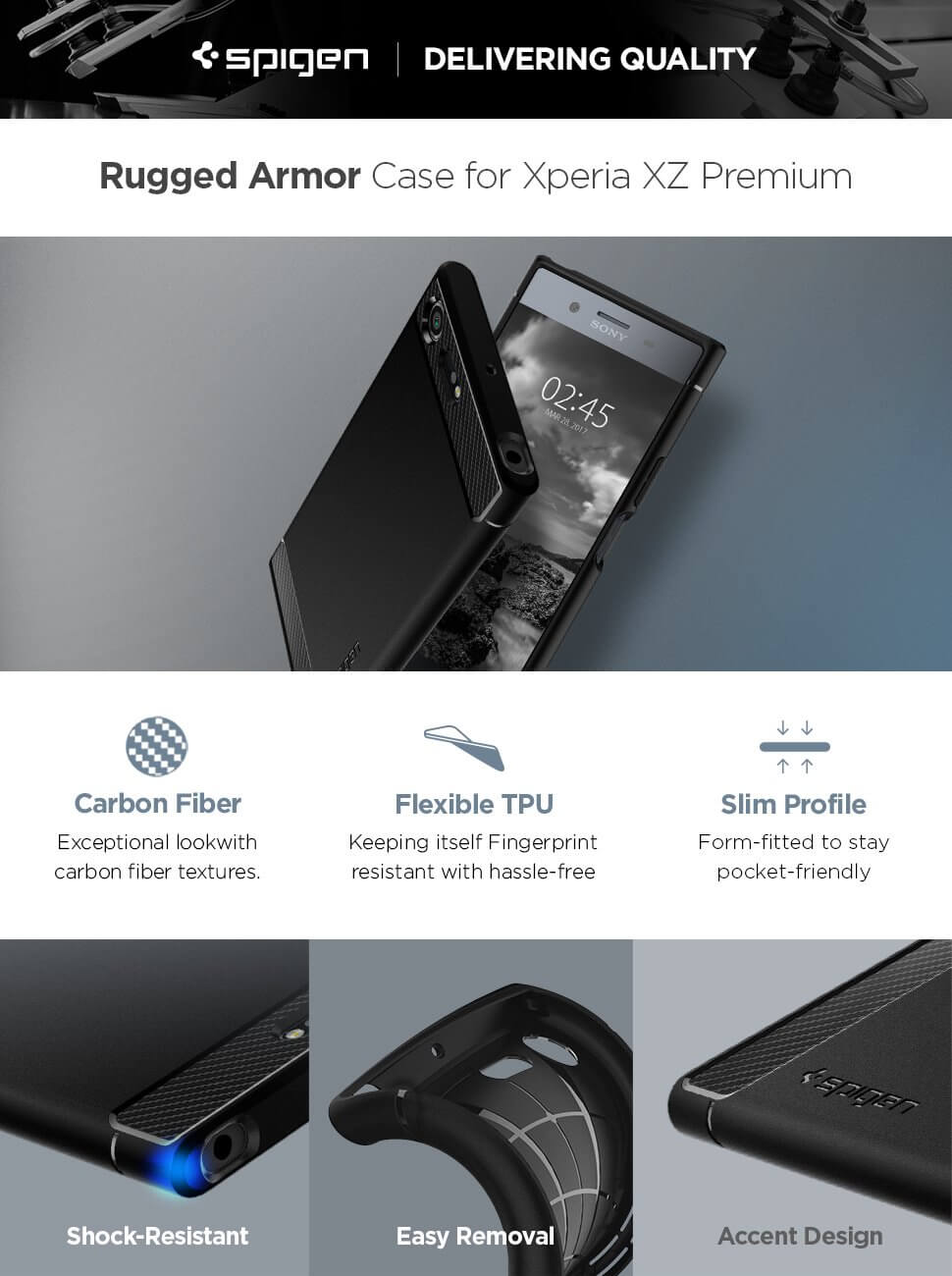 Spigen® Rugged Armor™ G10CS21968 Sony Xperia XZ Premium Case - Black