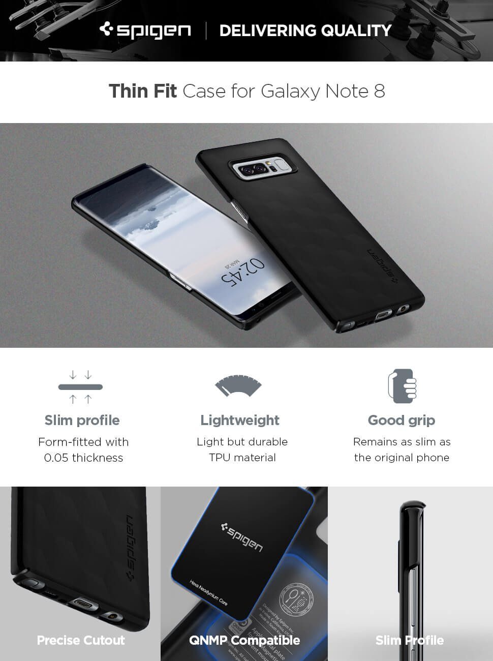 Spigen® Thin Fit™ 587CS22051 Samsung Galaxy Note 8 Case - Matte Black