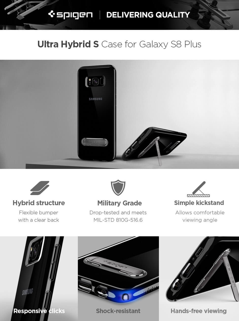 Spigen® Ultra Hybrid S™ 571CS21685 Samsung Galaxy S8+ Plus Case - Midnight Black