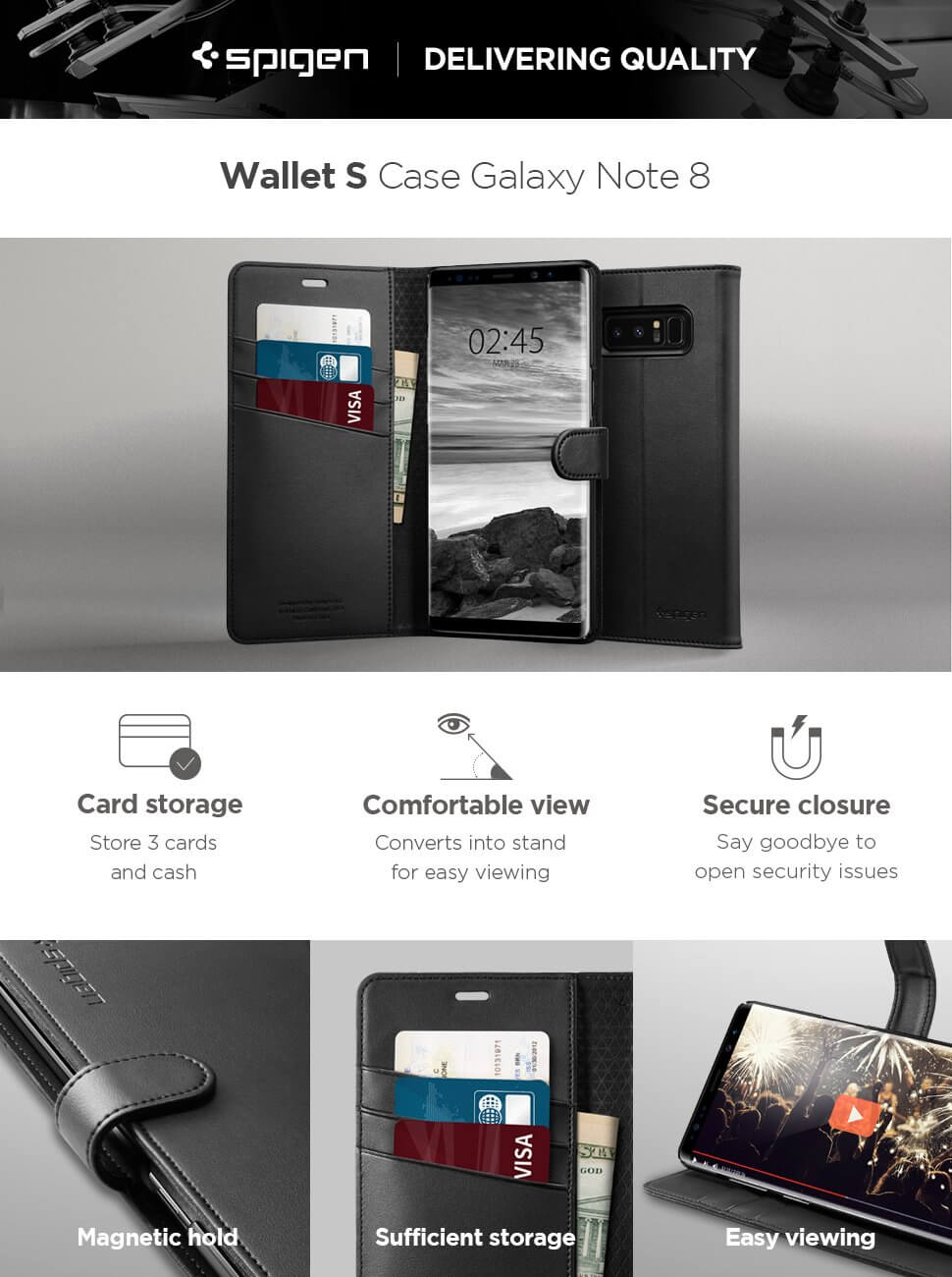 Spigen® Wallet S™ 587CS22095 Samsung Galaxy Note 8 Case - Black