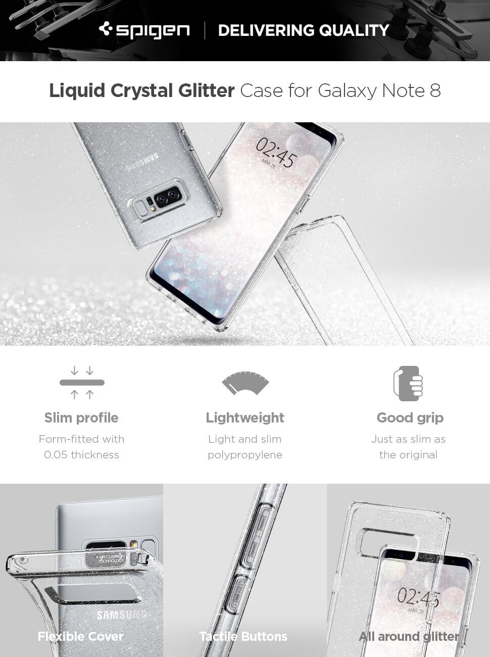 Spigen® Liquid Crystal Glitter™ 587CS22059 Samsung Galaxy Note 8 Case - Crystal Quartz