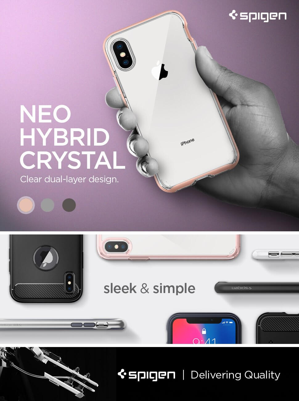Spigen® Neo Hybrid Crystal™ 057CS22173 iPhone X Case - Blush Gold