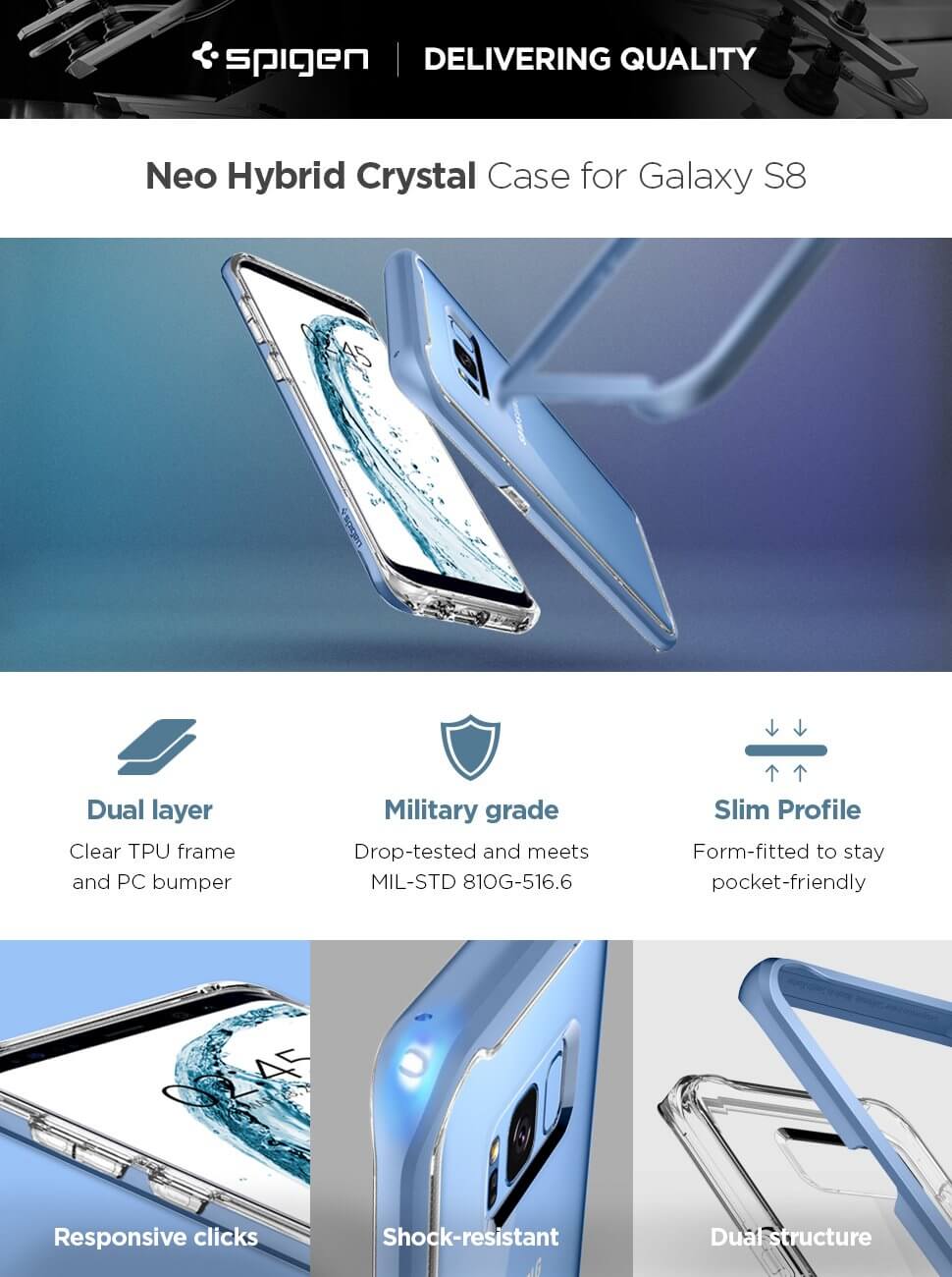 Spigen® Neo Hybrid Crystal™ 565CS21605 Samsung Galaxy S8 Case - Blue Coral