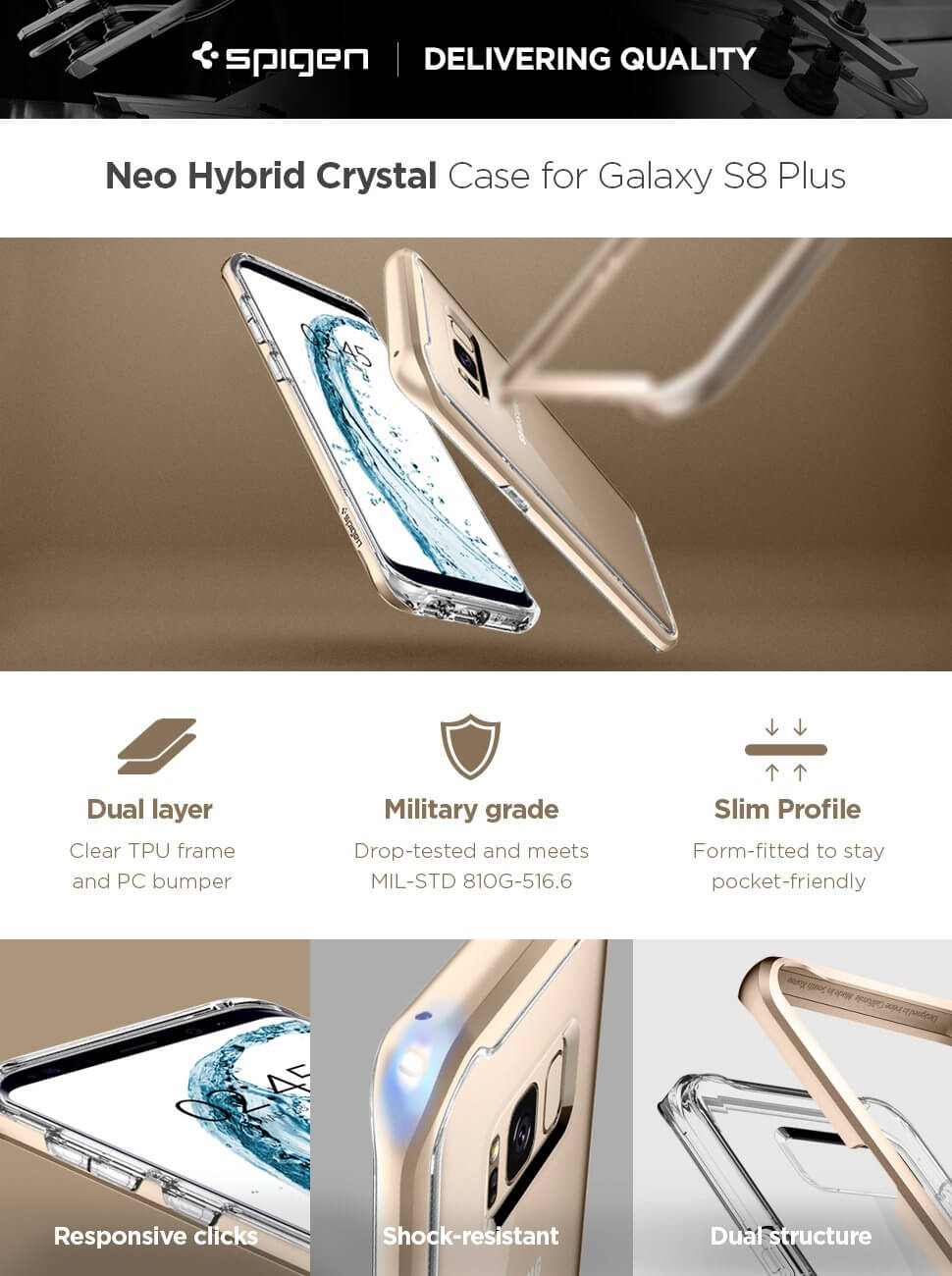 Spigen® Neo Hybrid Crystal™ 571CS21655 Samsung Galaxy S8+ Plus Case - Gold Maple