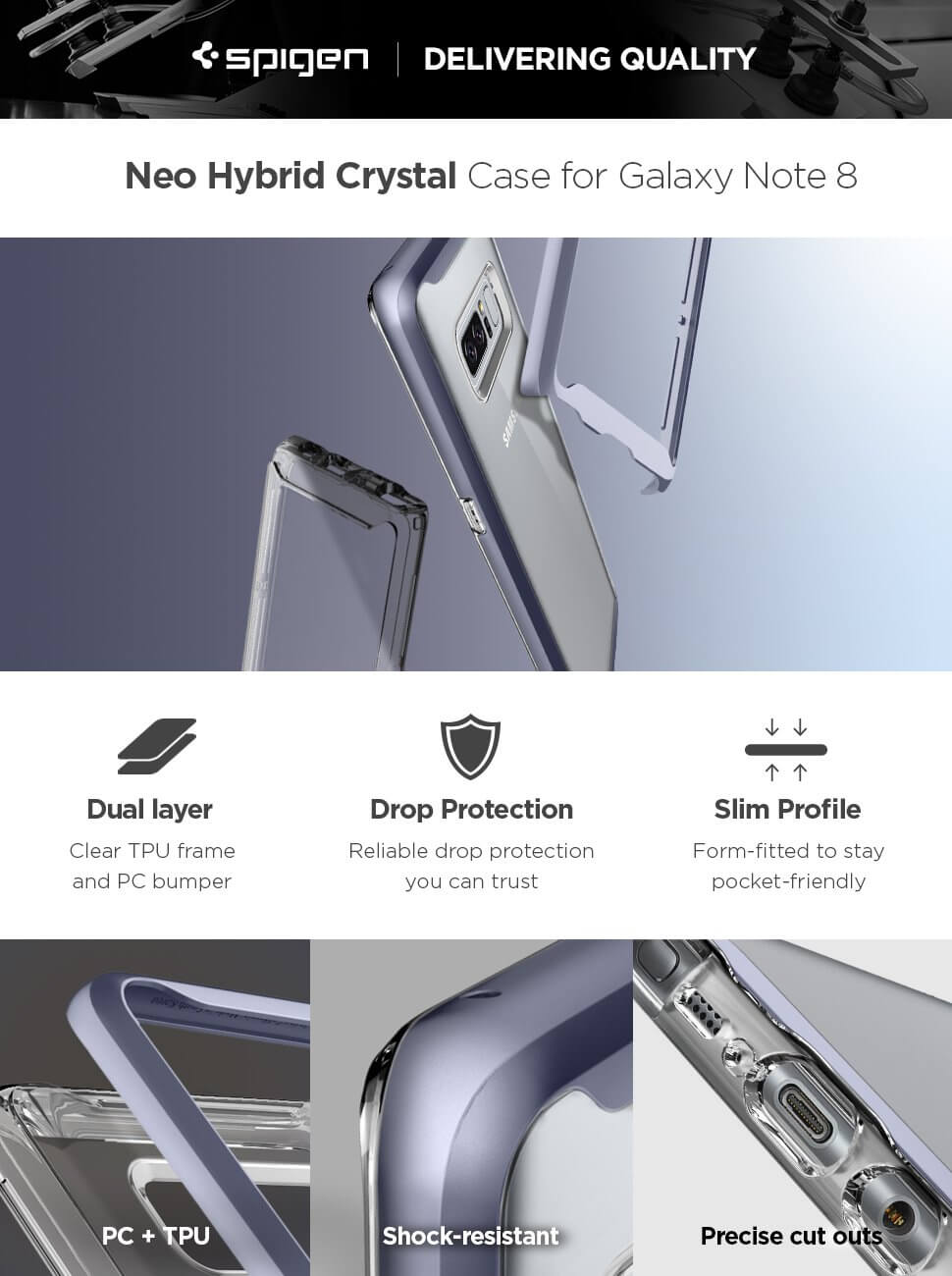 Spigen® Neo Hybrid Crystal™ 587CS22093 Samsung Galaxy Note 8 Case - Orchid Gray