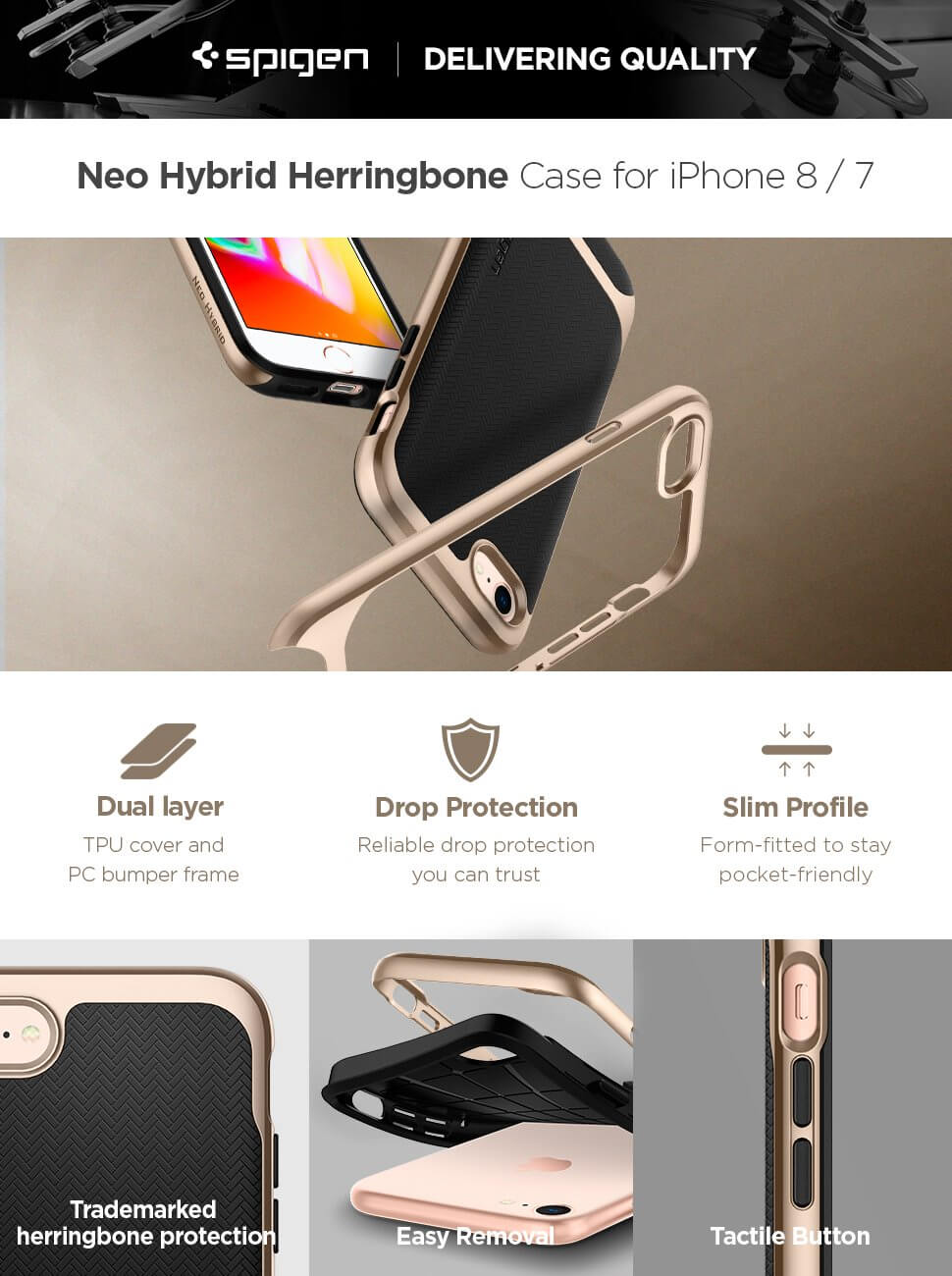 Spigen® Neo Hybrid™ Herringbone™ 054CS22201 iPhone 8 / 7 Case - Champagne Gold