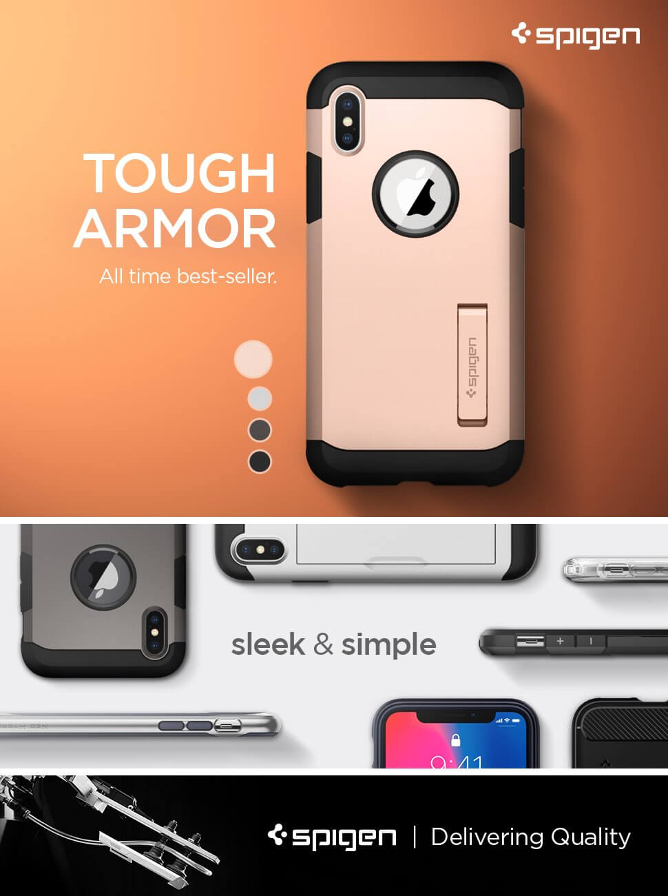 Spigen® Tough Armor™ 057CS22162 iPhone X Case - Blush Gold