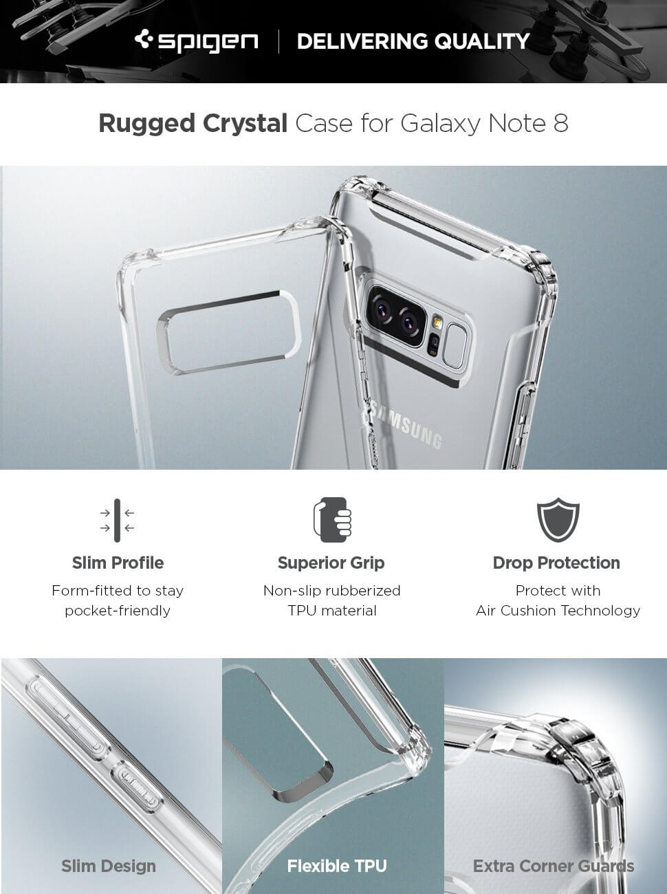Spigen® Rugged Crystal™ 587CS22062 Samsung Galaxy Note 8 Case - Crystal Clear