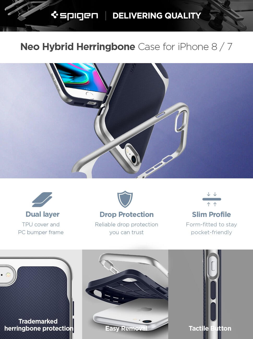 Spigen® Neo Hybrid™ Herringbone™ 054CS22199 iPhone 8 / 7 Case - Satin Silver