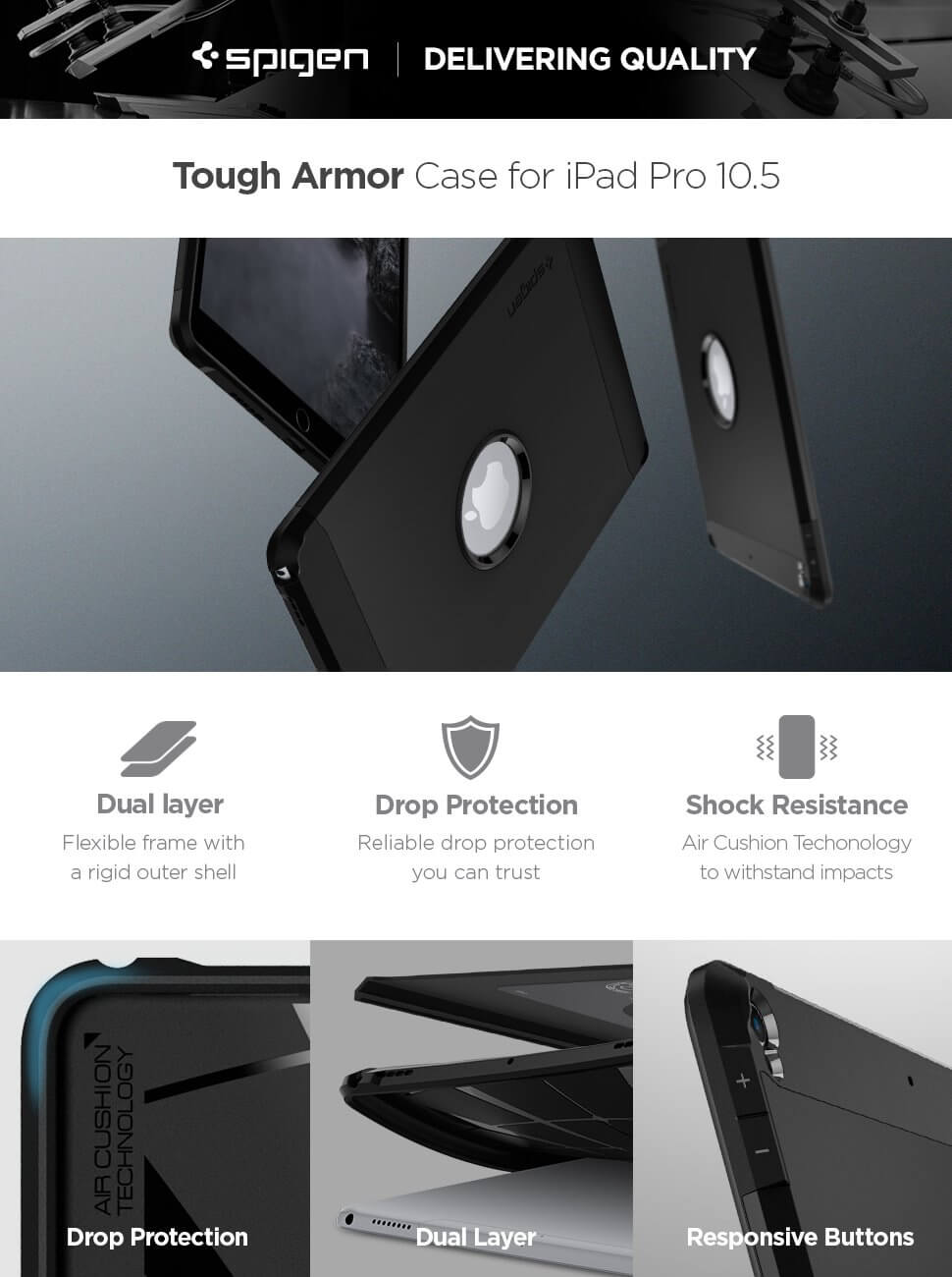 Spigen® Tough Armor™ 052CS22262 iPad Pro 10.5'' (2017) Case - Black