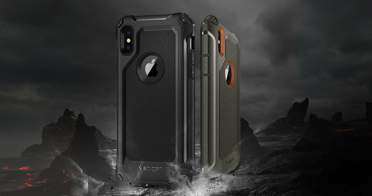 Spigen® Pro Guard™ 057CS22652 iPhone X Case with 2 Packs of Tempered Glass Screen Protector - Gunmetal