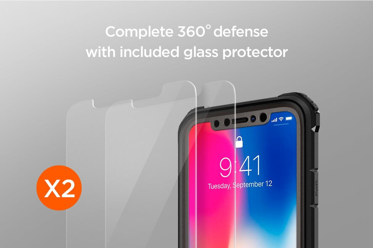 Spigen® Pro Guard™ 057CS22652 iPhone X Case with 2 Packs of Tempered Glass Screen Protector - Gunmetal