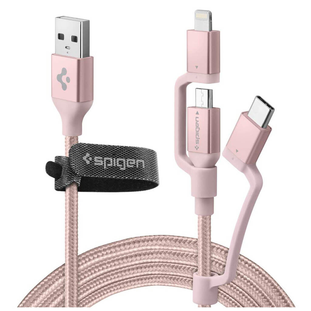 Spigen® Essential® C10i3 000CB23019 3in1 Lightning / Type-C / Micro USB Sync Data & Charge Cable - Rose Gold