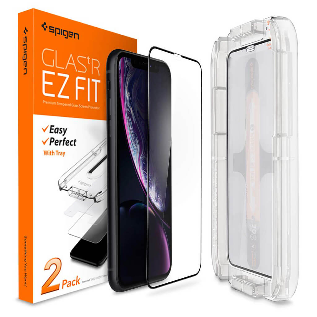 Spigen® (x2Pack) GLAS.tR EZ FIT™ Full Cover HD iPhone XR Premium Tempered Glass Screen Protector