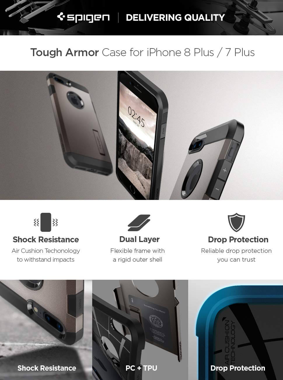 Spigen® Tough Armor™ 2 055CS22244 iPhone 8 Plus / 7 Plus Case - Gunmetal