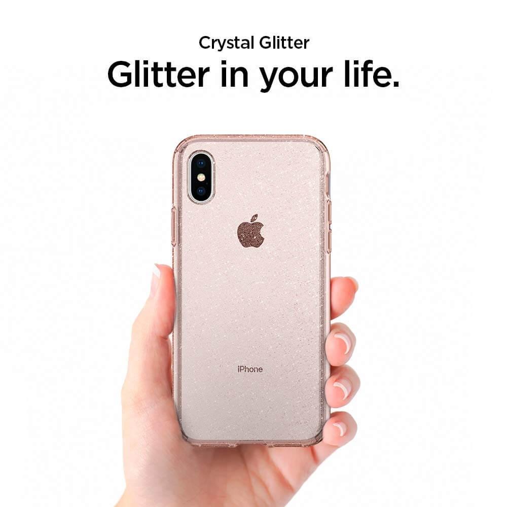 Spigen® Liquid Crystal Glitter™ 063CS25112 iPhone XS / X Case - Rose Quartz