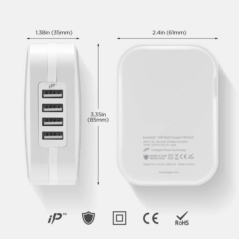 Spigen® Essential F401 000AD23963 4xUSB Wall Charger - White