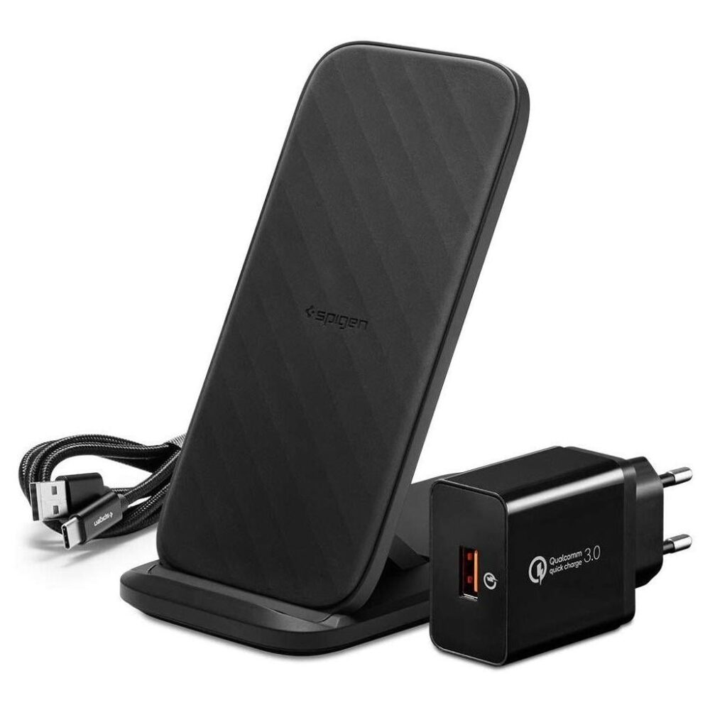 Spigen® SteadiBoost™ Flex F316W 000CH24979 Fast Wireless Charger with Quick Charge 3.0 Adapter | 15W - Black