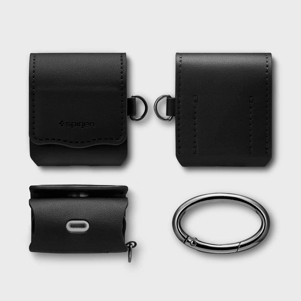 Spigen® Valentinus 074CS26413 Apple Airpods Leather Case - Black