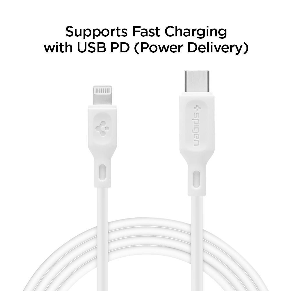 Spigen® C10CL 000CA25416 Apple MFI Certified DuraSync USB-C to Lightning Fast Charging 1.0m Cable - White
