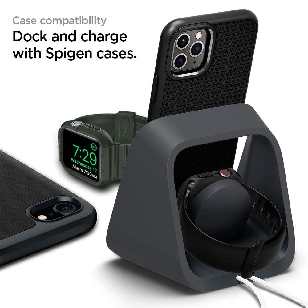 Spigen® S316 AMP00999 Apple 2-in-1 iPhone & Apple Watch Stand – Charcoal