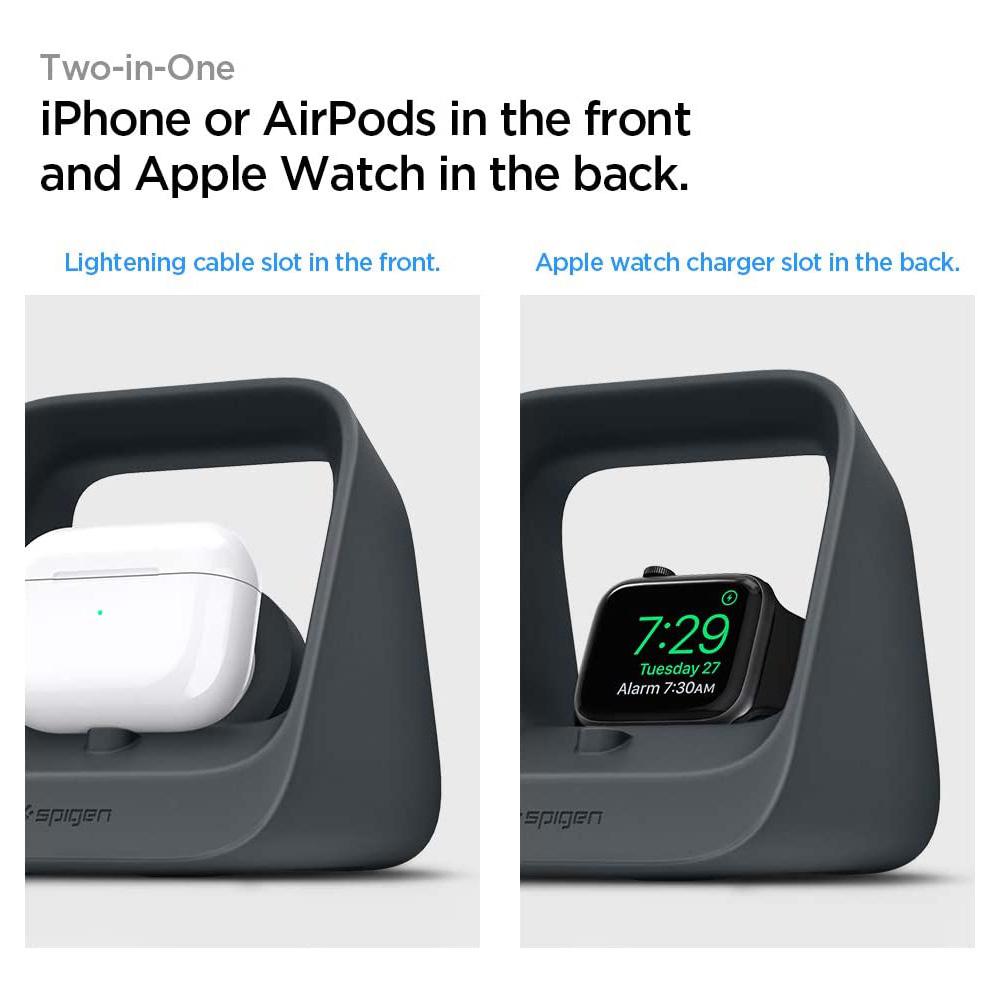 Spigen® S316 AMP00999 Apple 2-in-1 iPhone & Apple Watch Stand – Charcoal