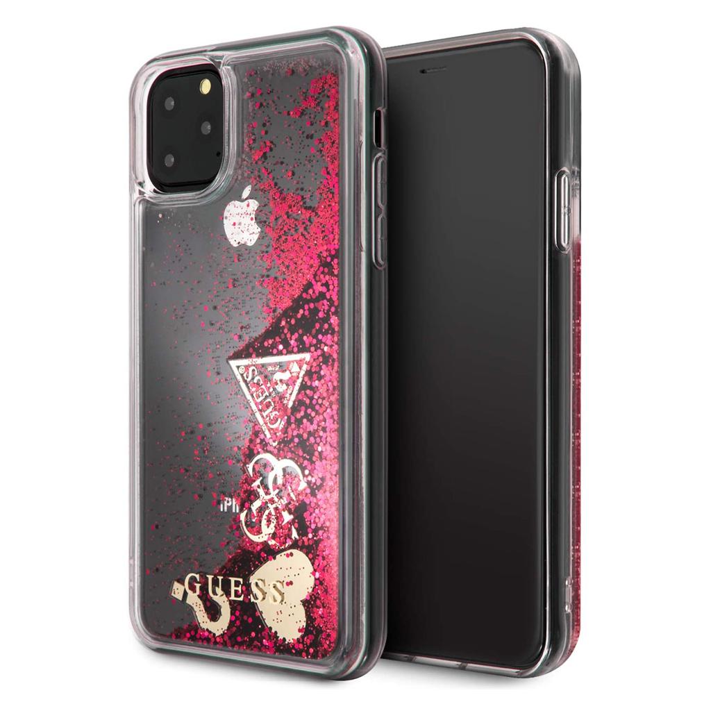 Guess® Hearts Glitter Collection iPhone 11 Pro Max Case - Raspberry
